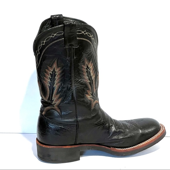 Larry Mahan Men’s Embroidered Black Leather Cowboy Western Stitched Boot Sz 10.5 - Picture 7 of 16